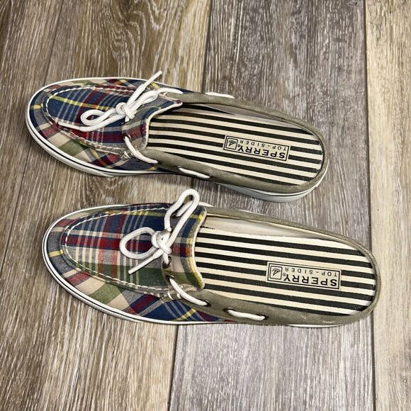 Sperry Top Sider Womens US Size 7.5 Blue Red Plaid Slip On Boat Shoes 977982 B9 - Picture 6 of 11